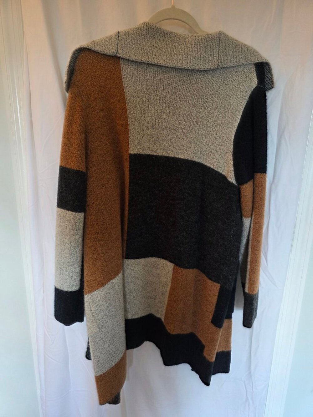 Max Studio Colorblock Open Cardigan Gray Brown Black Shawl Collar Size L